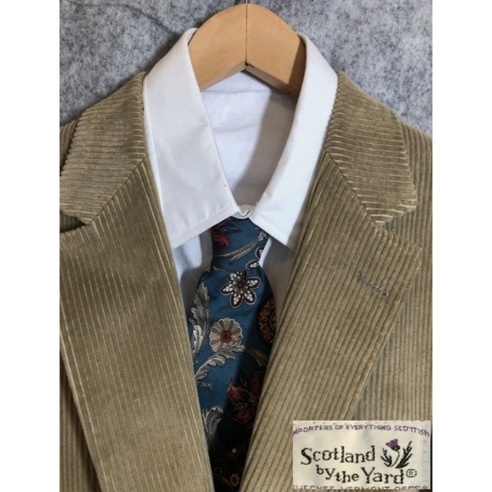 Scotland‎ By the Yard Blazer Jacket 42L Brown Corduroy Elbow Pad Suit Coat USA